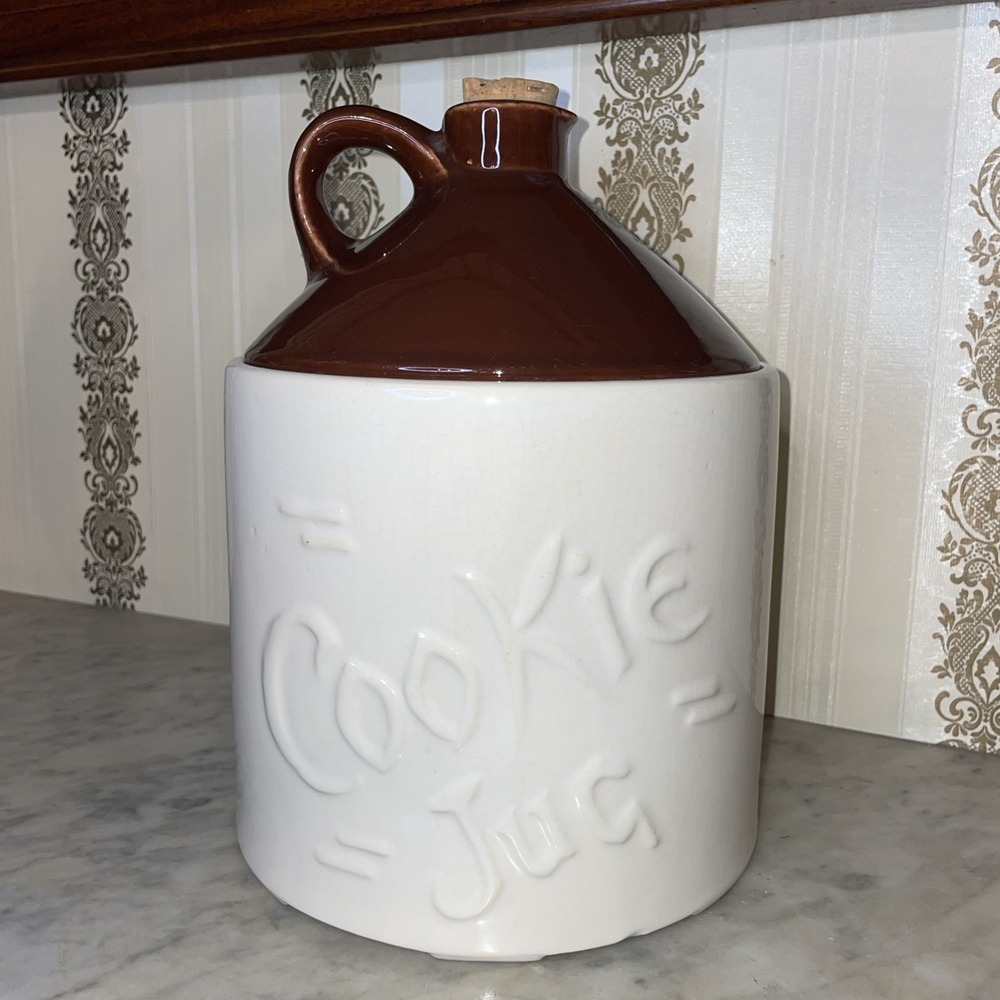 McCoy Cookie Jar stoneware jug "Cookie Jug" 10" Tall Cork Stopper Retro Vintage